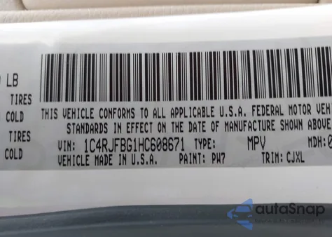 2017 Jeep Grand Cherokee Limited z USA, uszkodzony, nr VIN 1C4RJFBG1HC608671